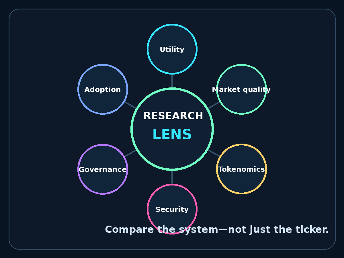 AltcoinList.com six-lens research methodology diagram